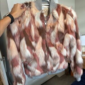 Chaser Calico Faux Fur Bomber Jacket